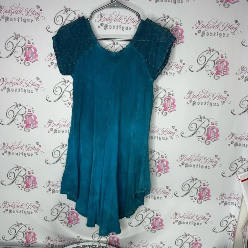 Papa Vancouver dress embroidered paisley corset lace up front flowy hippie - Picture 2 of 5